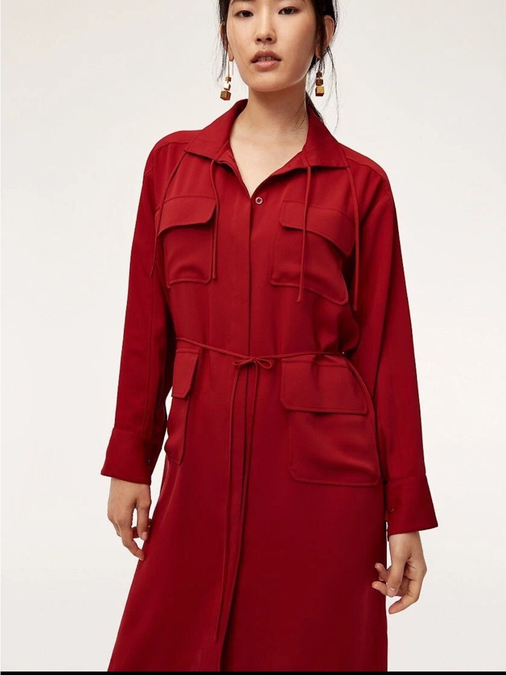BABATON Red Hewitt Lightweight Long Sleeve Preppy Office Dress/Duster Small